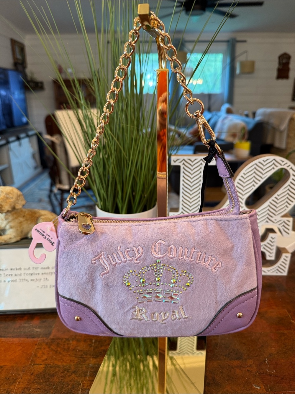 Juicy Couture Purple Lilac Suede Mini Shoulder Bag with Gold Chain